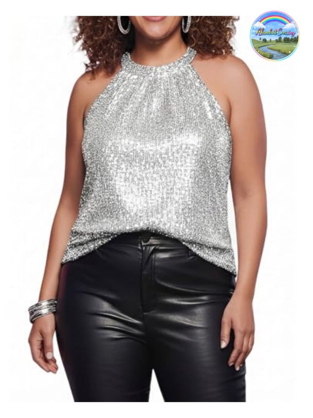 Sequin Halter Tank Top Sleeveless Dressy Party Blouse